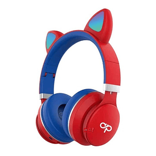 Audífonos Para Niños Bluetooh Con Orejas Led Color Rojo - Ps