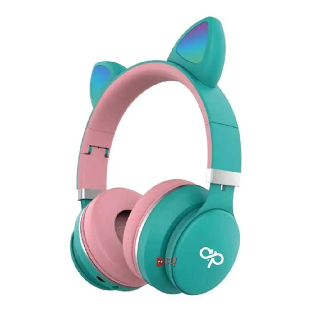 Audífonos Para Niños Bluetooh Con Orejas Led Turquesa - Ps 1