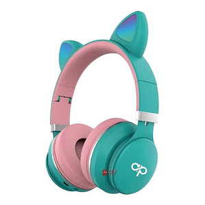 Audífonos Para Niños Bluetooh Con Orejas Led Turquesa - Ps