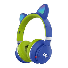 Audífonos Para Niños Bluetooh Con Orejas Led Color Azul - Ps