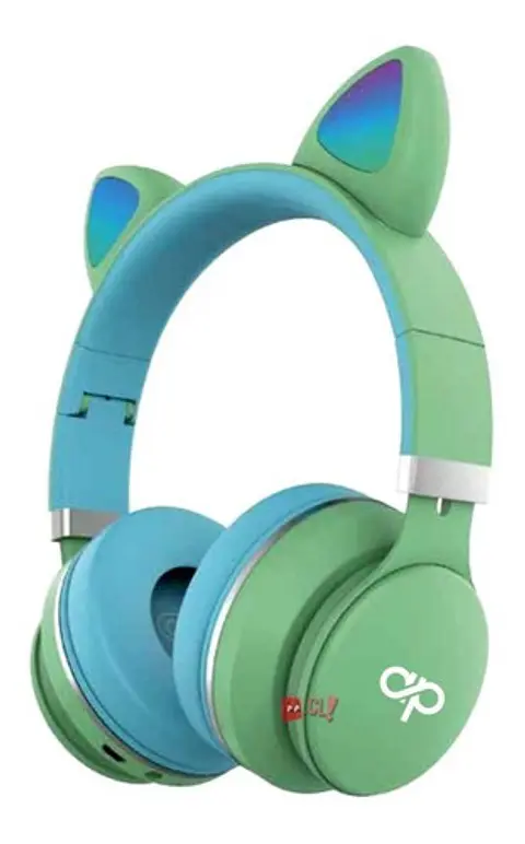 Audífonos Para Niños Bluetooh Con Orejas Led Verde - Ps