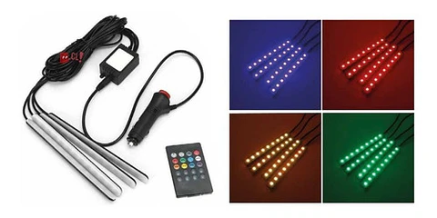 Kit De 4 Tiras Led Flexibles Rgb Para Autos - Ps