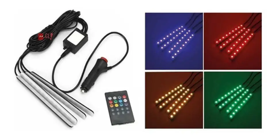 Kit De 4 Tiras Led Flexibles Rgb Para Autos - Ps 1