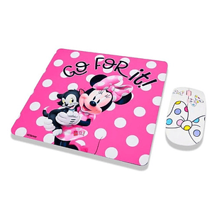 Kit Mouse Inalámbrico + Mouse Pad Diseño Minnie Rosa - Ps