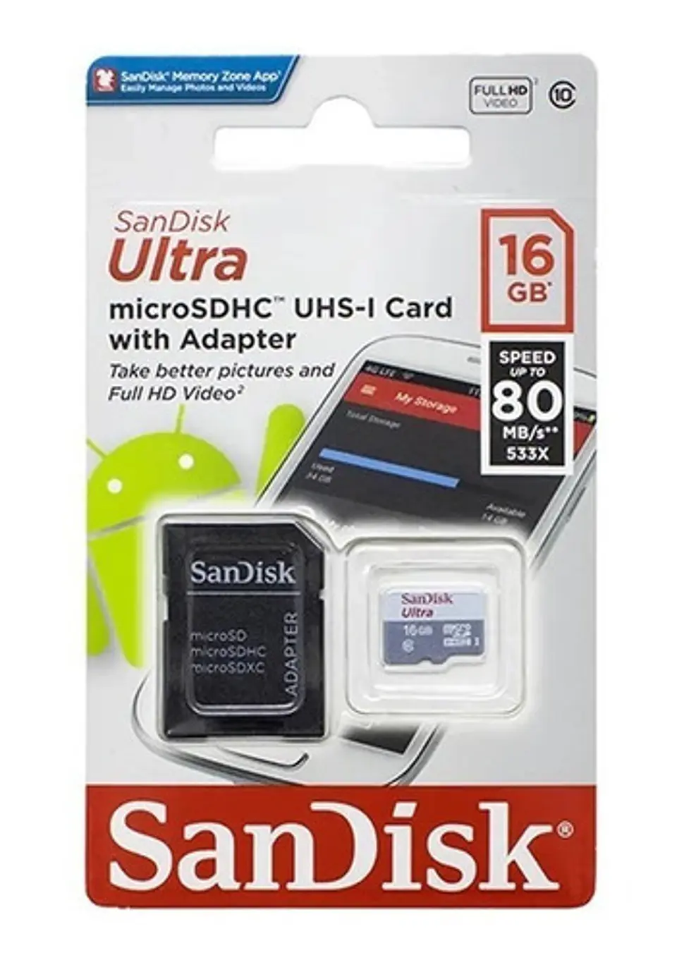 Tarjeta De Memoria Sandisk Sdsquns-016g-gn3ma  Ultra Con Adaptador Sd 16gb 2