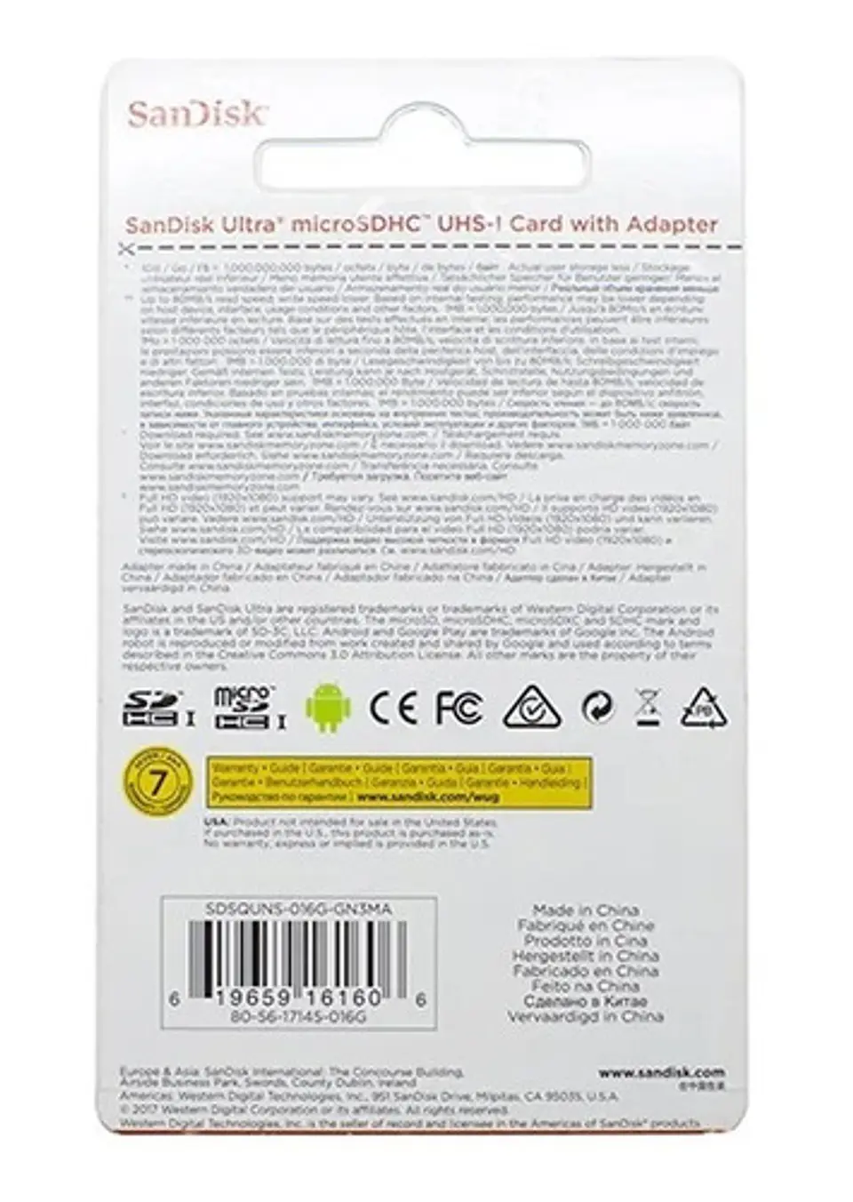 Tarjeta De Memoria Sandisk Sdsquns-016g-gn3ma  Ultra Con Adaptador Sd 16gb 3