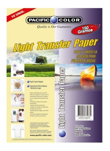 10 Hojas Papel Transfer Ropa Clara A4 150grs - Ps