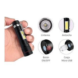 Linterna Led Aleación De Aluminio Recargable Usb - Ps
