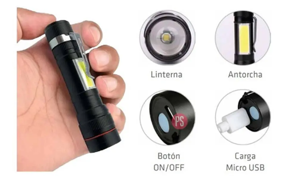 Linterna Led Aleación De Aluminio Recargable Usb - Ps 2