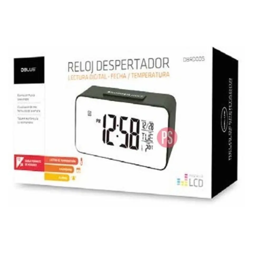 Reloj Despertador Digital Pantalla Lcd Color Negro - Ps 2