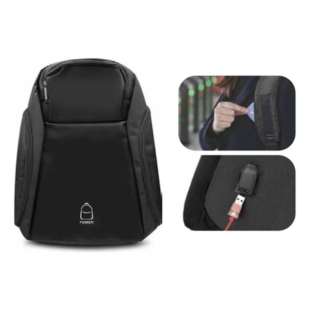 Mochila Antirrobo Impermeable Usb Negro - Ps 1
