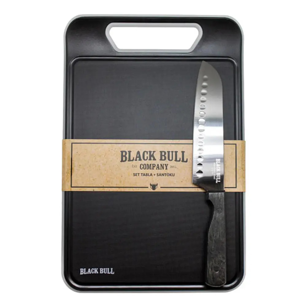 Set Tabla Para Cortar + Cuchillo Santoku 7 Pulgadas Black Bull - PS 1