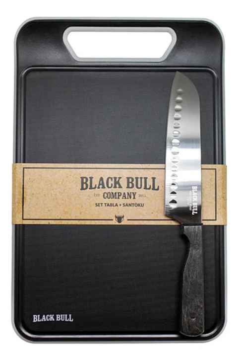 Set Tabla Para Cortar + Cuchillo Santoku 7 Pulgadas Black Bull - PS