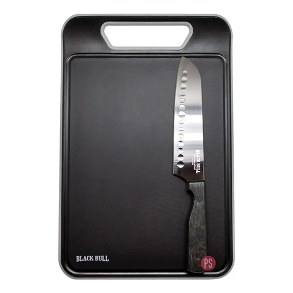 Set Tabla Para Cortar + Cuchillo Santoku 7 Pulgadas Black Bull - PS 2
