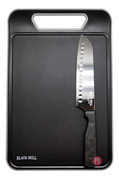 Set Tabla Para Cortar + Cuchillo Santoku 7 Pulgadas Black Bull - PS