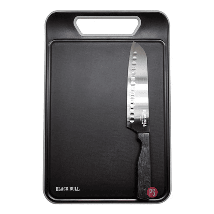 Set Tabla Para Cortar + Cuchillo Santoku 7 Pulgadas Black Bull - PS 2