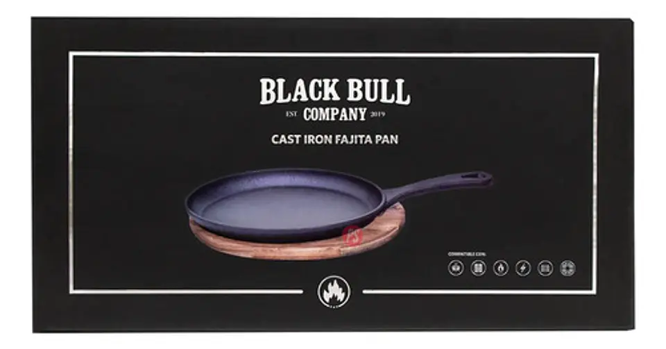 Sartén De Fierro Fundido Con Base Madera Black Bull - Ps 3
