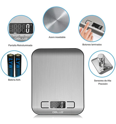 Pesa Gramera Cocina Digital Acero Inoxidable 5kg - Ps