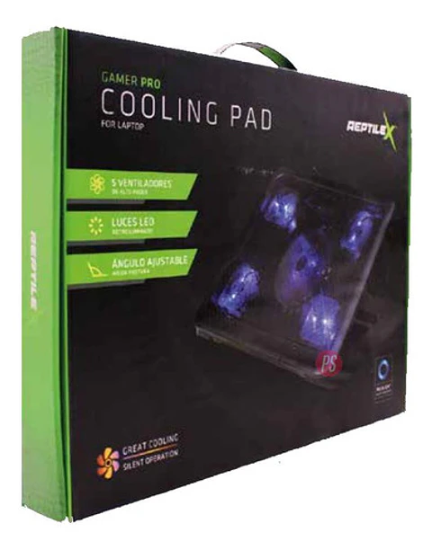 Base Gamer 5 Ventiladores Notebook Reptilex Luz Azul - Ps