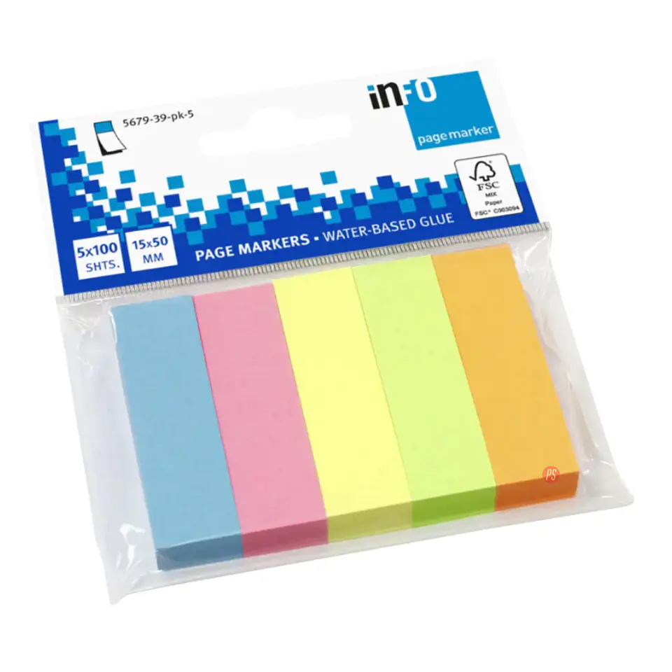 Pack 5 Marcadores De Paginas 15x50mm Papel Adhesivo Color - PS 1