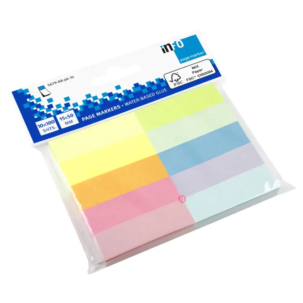 Pack 10 Marcadores De Paginas 15x50mm Papel Adhesivo Color - PS 1