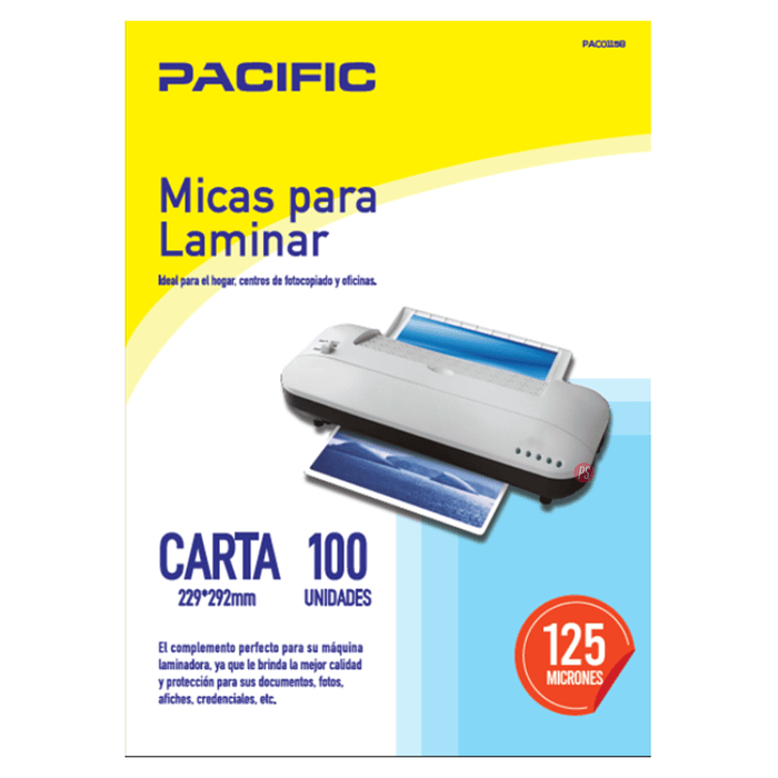 100 Laminas Micas Termolaminadora Carta 125 Micrones - Ps 1