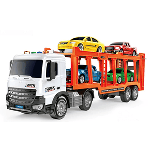 Camión Remolque a Fricción con Luz, Sonido y 4 Autos - PS