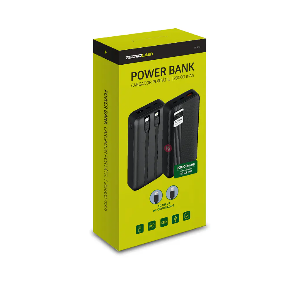 Power Bank 20000mAh 22.5W + 2 Cables Incluidos Blanco - PS 3