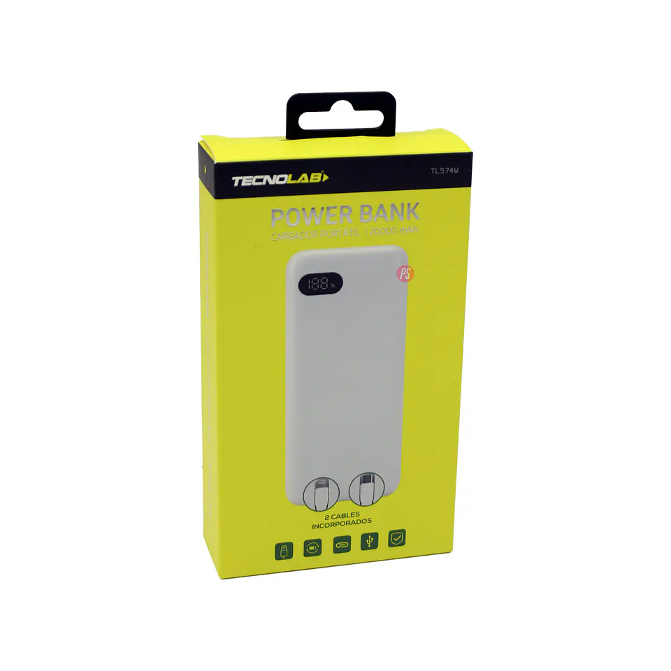Power Bank 20000mAh 22.5W LED Display + Cables Blanco - PS 4