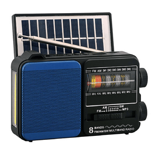 Radio Portátil 8 Bandas AM/FM/SW Panel Solar, USB Y Luz - PS