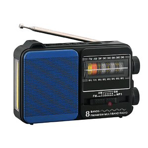 Radio Portátil 8 Bandas AM/FM/SW/USB, SD y Linterna LED - PS