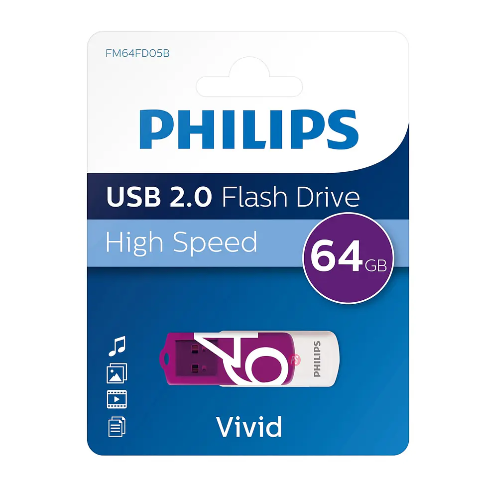Pendrive 64gb Philips Vivid FM64FD05B - Ps 1