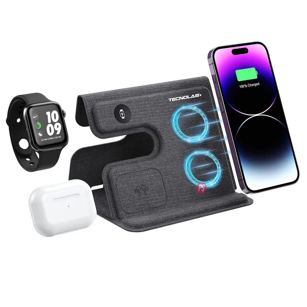 Cargador Inalámbrico QI Plegable 3 en 1 Carga Rápida - PS 1