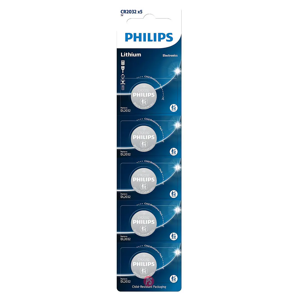 5 Pilas CR2032 Litio 3V Philips - PS 1
