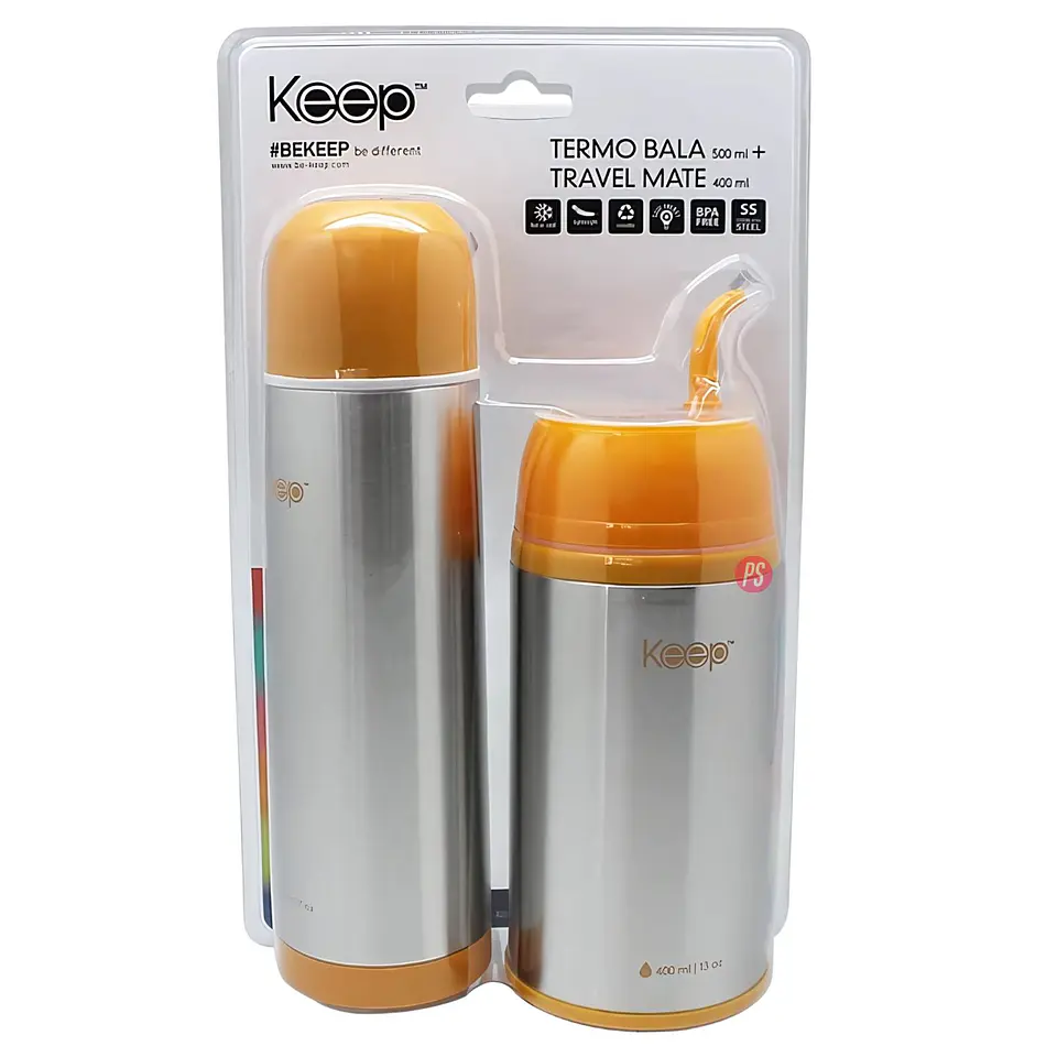 Set Termo Bala + Travel Mate Doble Pared Colores Keep - PS 3