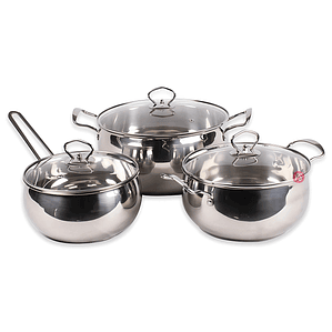 Batería 6 Piezas Acero Inoxidable Con Tapa Vidrio Doral - PS