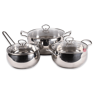 Batería 6 Piezas Acero Inoxidable Con Tapa Vidrio Doral - PS