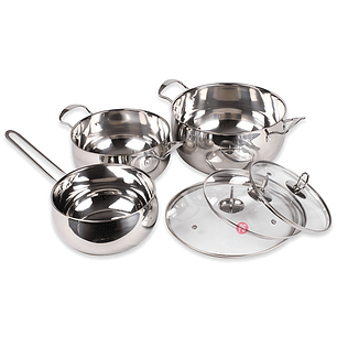 Batería 6 Piezas Acero Inoxidable Con Tapa Vidrio Doral - PS