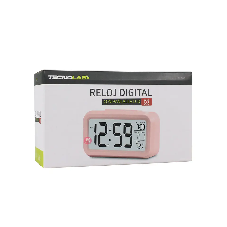 Reloj Digital LCD Rosado Con Alarma Y Termómetro - PS 3