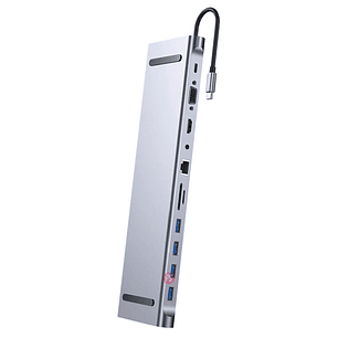 Hub Tipo-C 11 en 1 HDMI VGA USB RJ45 PD SD TF Audio - PS
