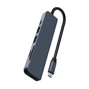 Hub Tipo-C 6 en 1 HDMI USB 3.0 SD TF PD Aluminio - PS