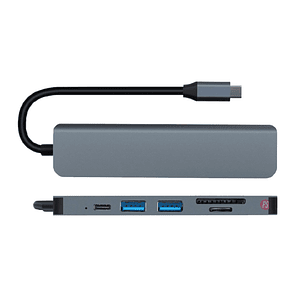Hub Tipo-C 6 en 1 HDMI USB 3.0 SD TF PD Aluminio - PS