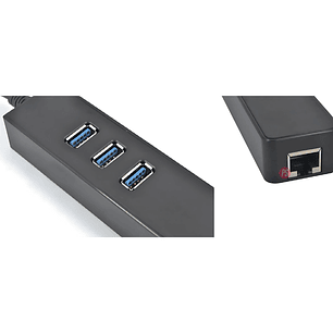 Mini Hub USB 3.0 3 Puertos + RJ45 Gigabit Plug & Play - PS