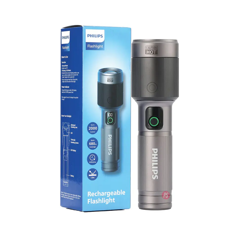 Linterna Philips 2000Lm LED Zoom 680m Recargable - PS 3