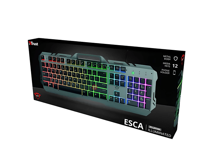 Teclado Gamer Trust GXT 853 Esca LED Rainbow Metálico - PS 5