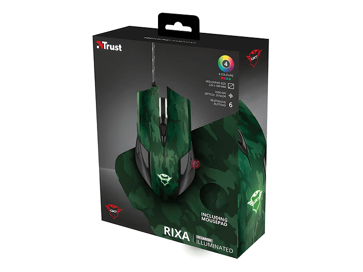 Mouse Gamer + Pad Trust GXT 781 Rixa Camo LED - PS 6