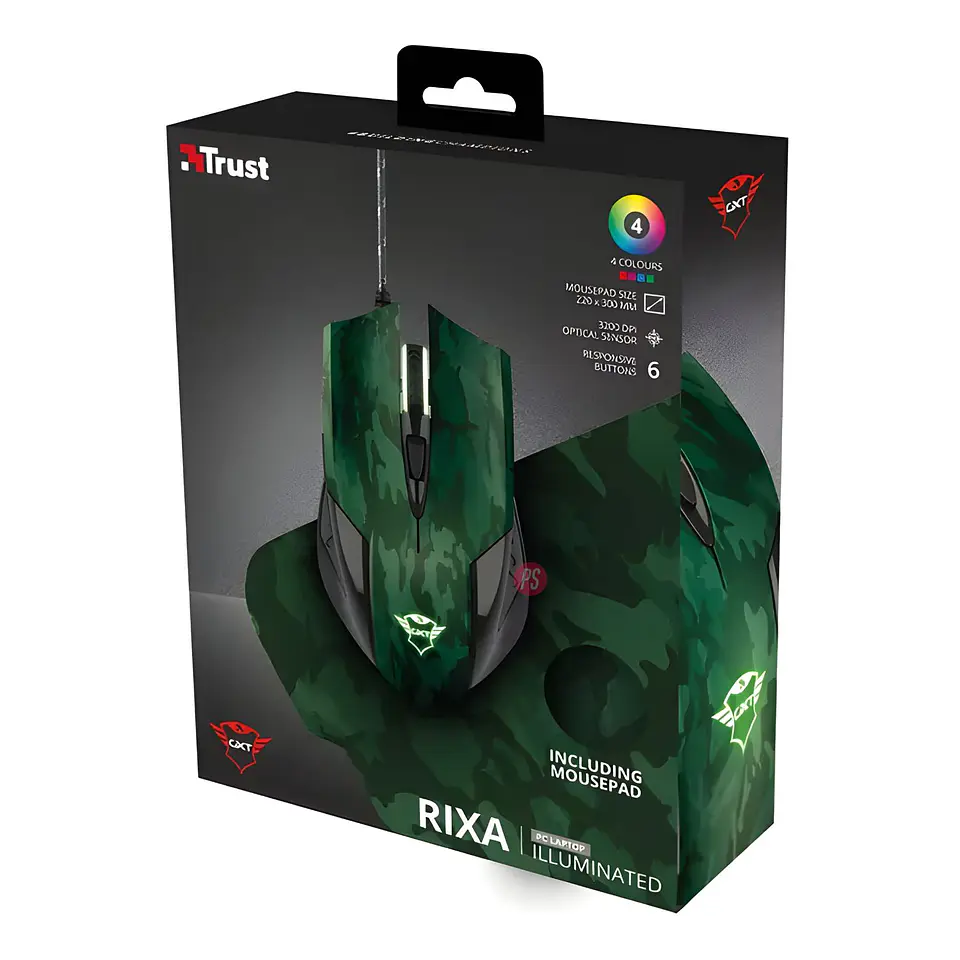 Mouse Gamer + Pad Trust GXT 781 Rixa Camo LED - PS 6