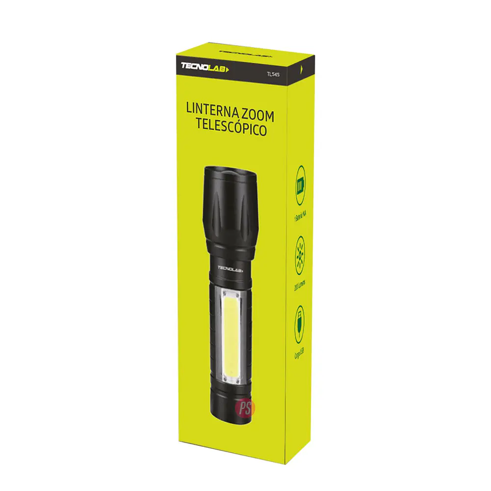 Linterna Zoom 300Lm USB Recargable 3 Modos LED 9cm - PS 4