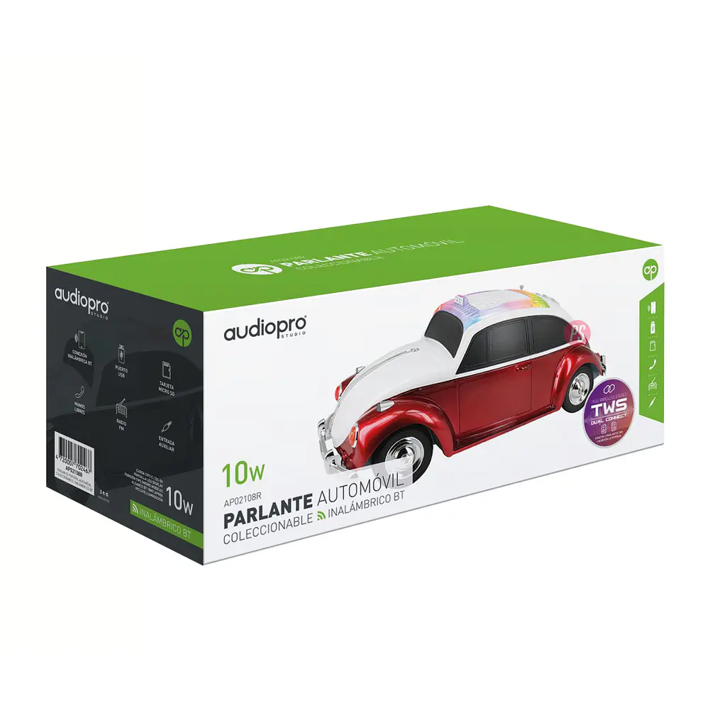 Parlante Auto Escarabajo BT 10W con Luces y TWS Rojo - PS 4