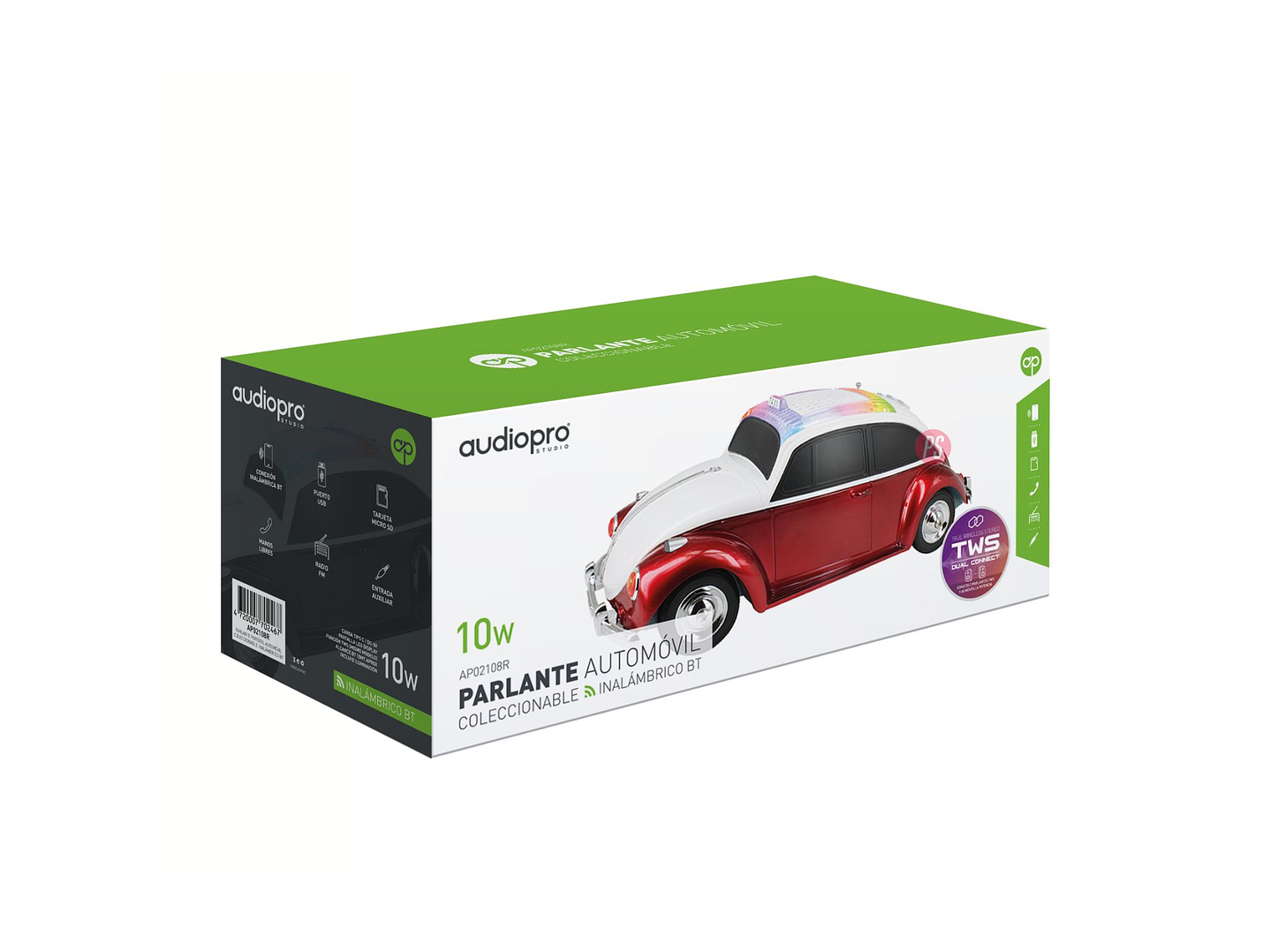 Parlante Auto Escarabajo BT 10W con Luces y TWS Rojo - PS 4